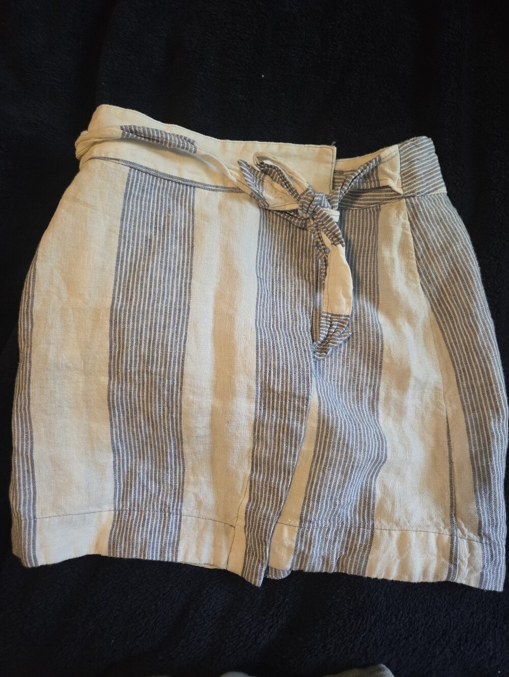Free People Linen  Striped Tie-Waist Skirt in White and Blue